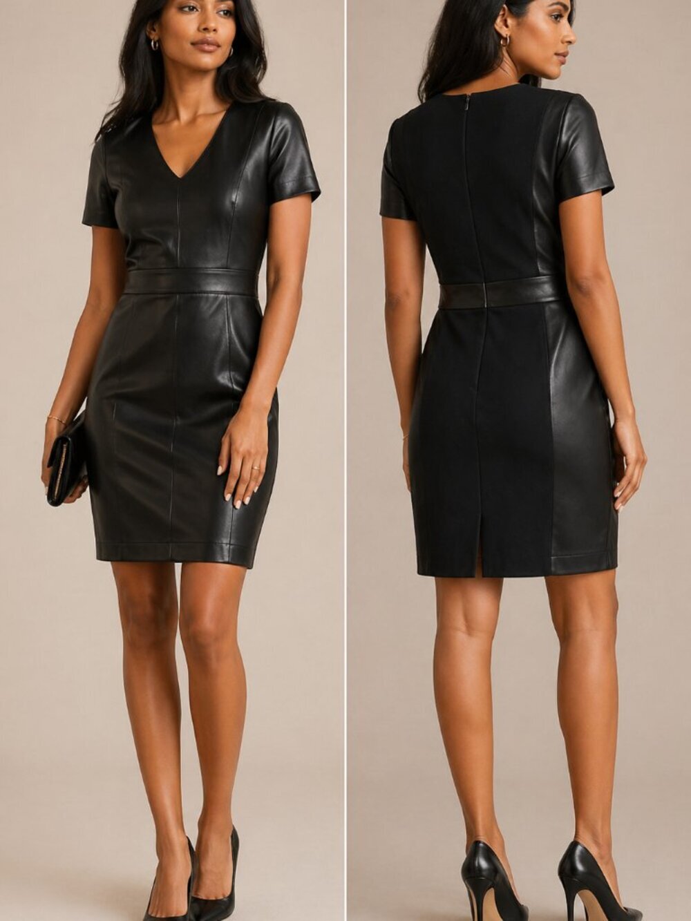 Antonio Melani Leather Front Sheath Dress Black Size 4 NWT